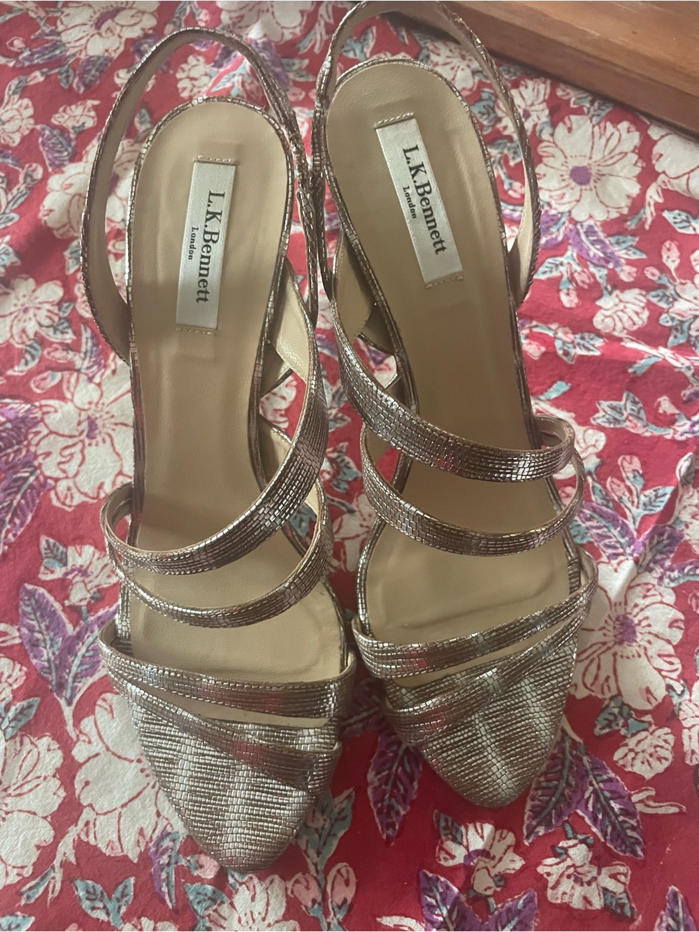 LK Bennett Metallic Rose Gold Strappy Pointed-Toe Slingback Heels Size 40